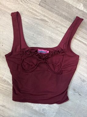 Edikted Burgundy Square Neck Ruffle Tie Camisole